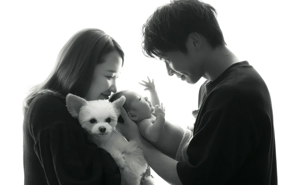 犬とニューボーンフォト